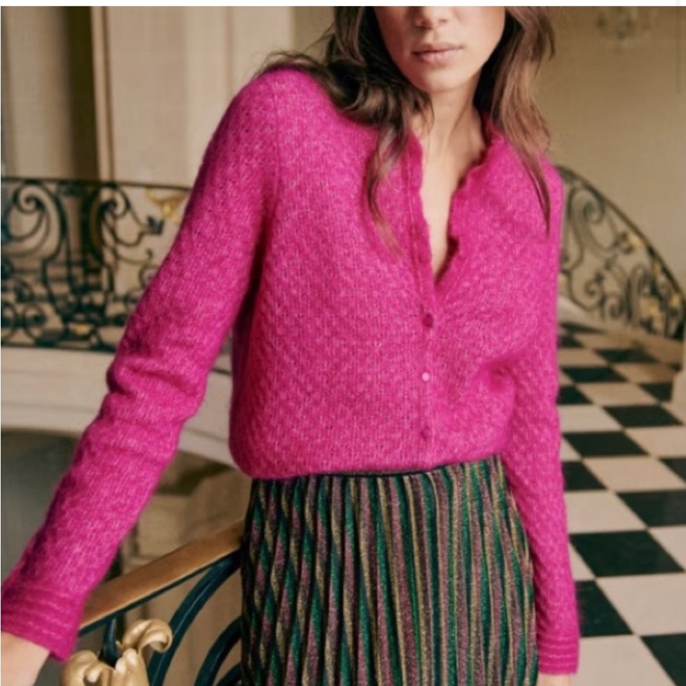SEZANE SAPHIA CARDIGAN IN WINTER RASPBERRY, SIZE SMALL